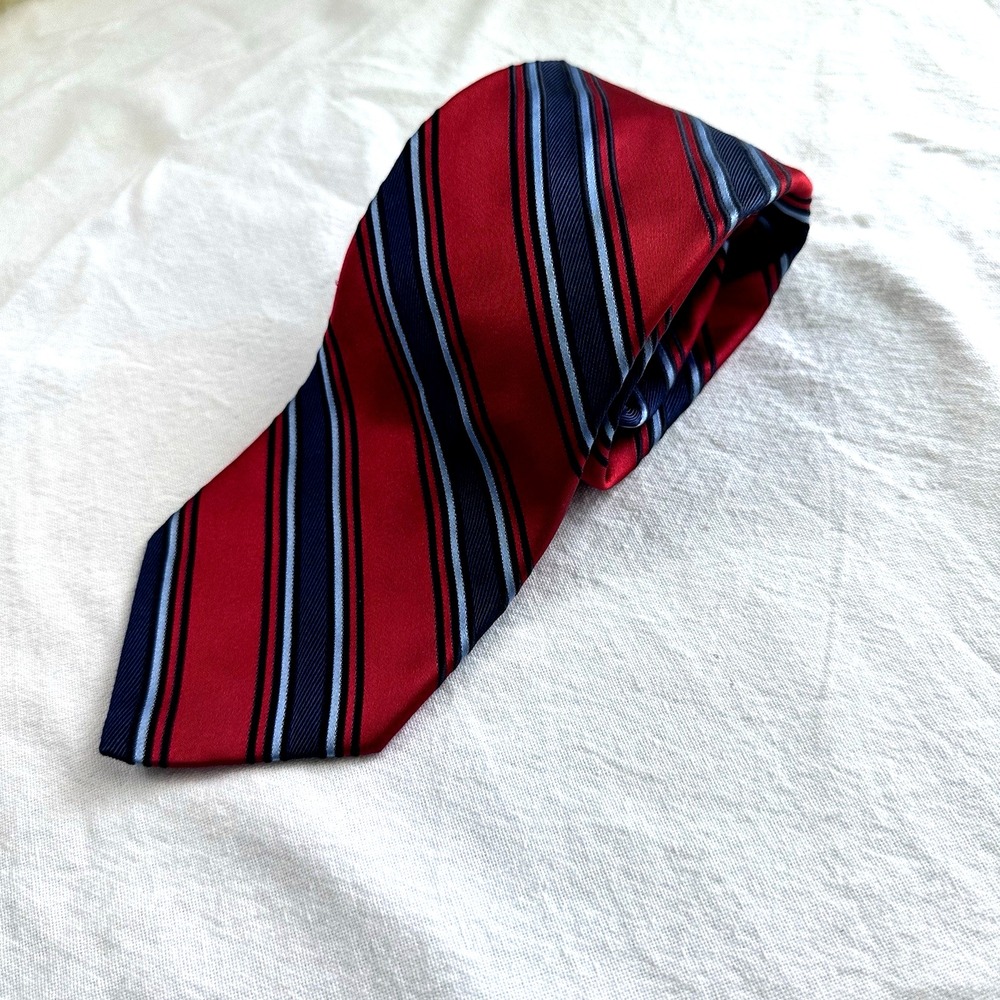 Hart Schaffner Silk Tie Mens Red Navy Striped - Picture 2 of 9
